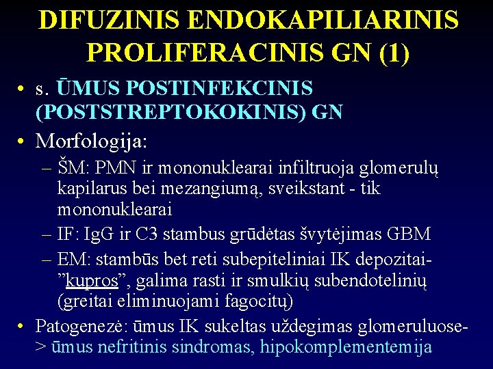 DIFUZINIS ENDOKAPILIARINIS PROLIFERACINIS GN (1) • s. ŪMUS POSTINFEKCINIS (POSTSTREPTOKOKINIS) GN • Morfologija: –