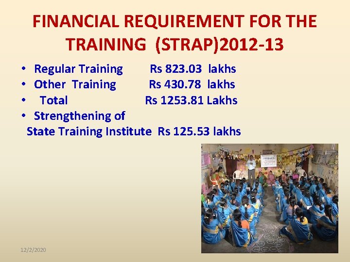 FINANCIAL REQUIREMENT FOR THE TRAINING (STRAP)2012 -13 • Regular Training Rs 823. 03 lakhs