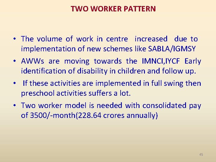 TWO WORKER PATTERN • The volume of work in centre increased due to implementation