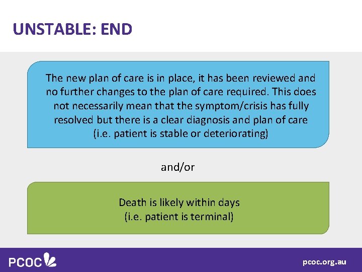 UNSTABLE: END The new plan of care is in place, it has been reviewed