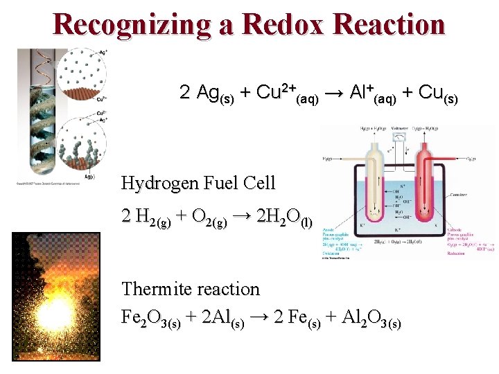 Recognizing a Redox Reaction 2 Ag(s) + Cu 2+(aq) → Al+(aq) + Cu(s) Hydrogen