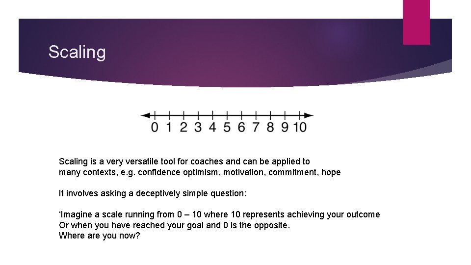 Scaling is a very versatile tool for coaches and can be applied to many