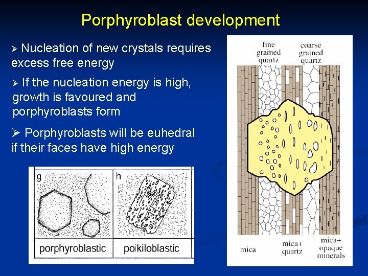 Porphyroblast development Ø Nucleation of new crystals requires excess free energy Ø If the