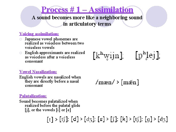 Process # 1 – Assimilation A sound becomes more like a neighboring sound in