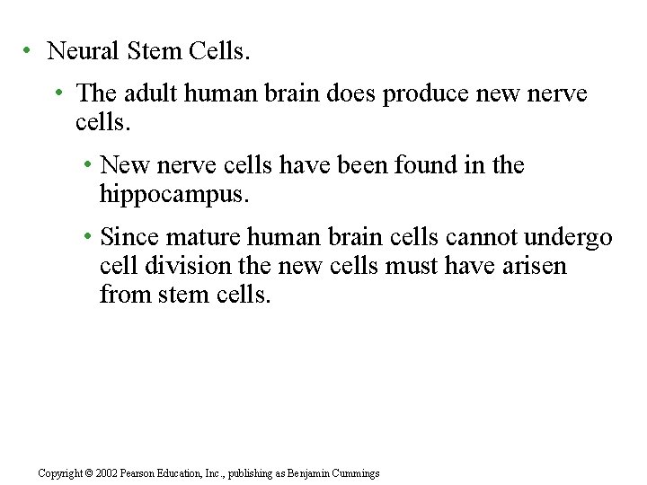  • Neural Stem Cells. • The adult human brain does produce new nerve