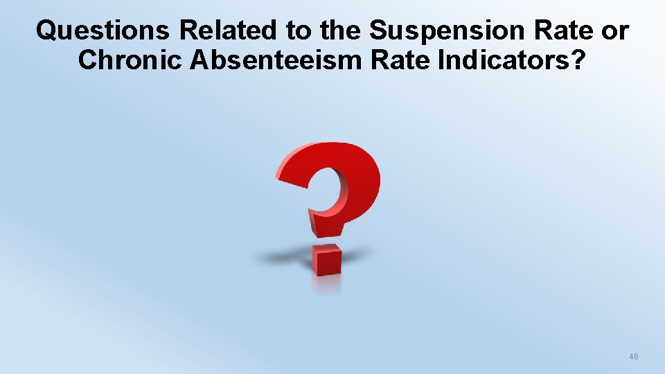 Questions Related to the Suspension Rate or Chronic Absenteeism Rate Indicators? 46 