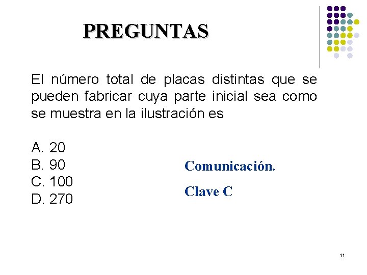 PREGUNTAS El número total de placas distintas que se pueden fabricar cuya parte inicial