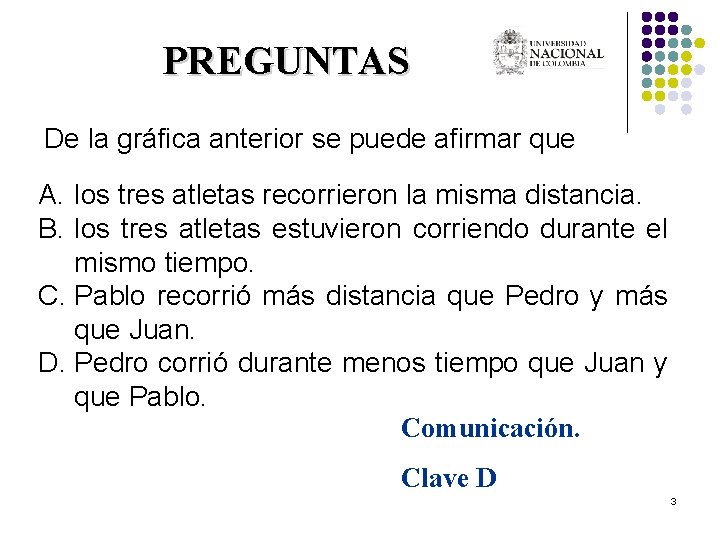 PREGUNTAS De la gráfica anterior se puede afirmar que A. los tres atletas recorrieron
