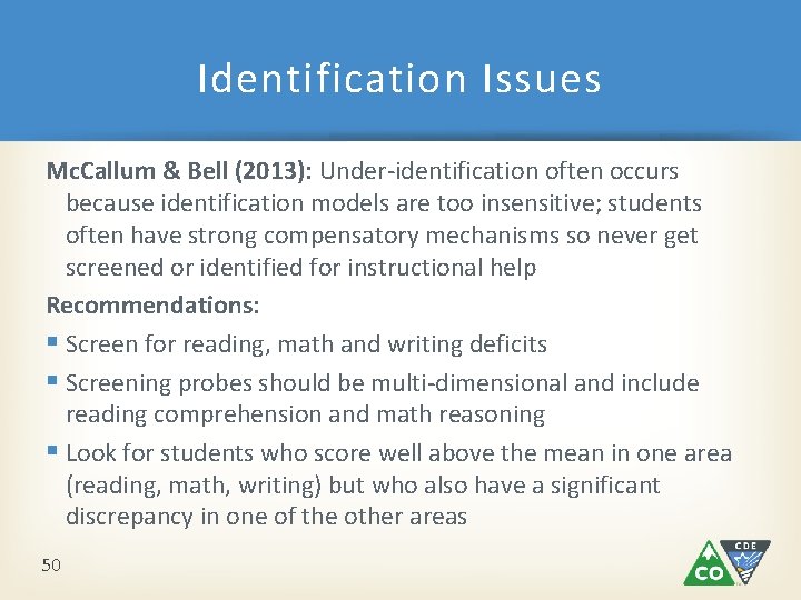 Identification Issues Mc. Callum & Bell (2013): Under-identification often occurs because identification models are Identification Issues Mc. Callum & Bell (2013): Under-identification often occurs because identification models are
