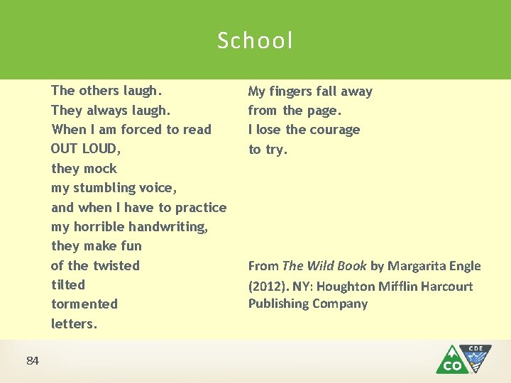 School The others laugh. They always laugh. When I am forced to read OUT School The others laugh. They always laugh. When I am forced to read OUT