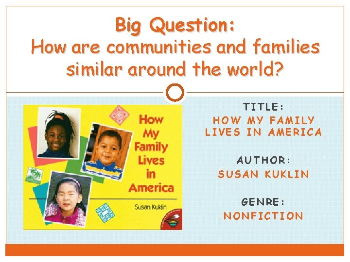Big Question: How are communities and families similar around the world? TITLE: HOW MY