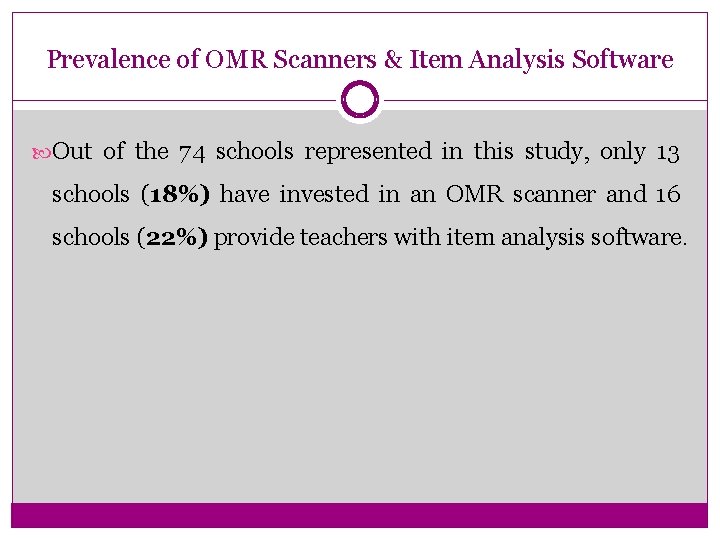 Prevalence of OMR Scanners & Item Analysis Software Out of the 74 schools represented