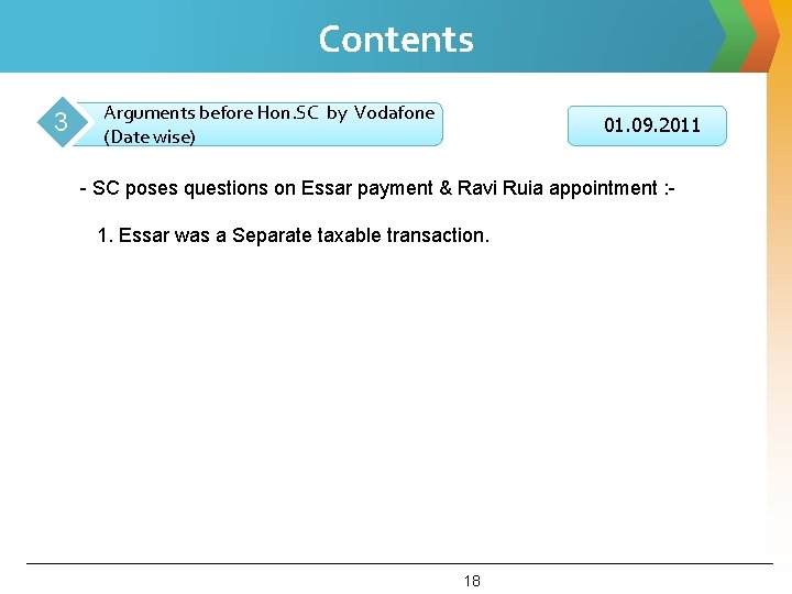 Contents 3 Arguments before Hon. SC by Vodafone (Date wise) 01. 09. 2011 -