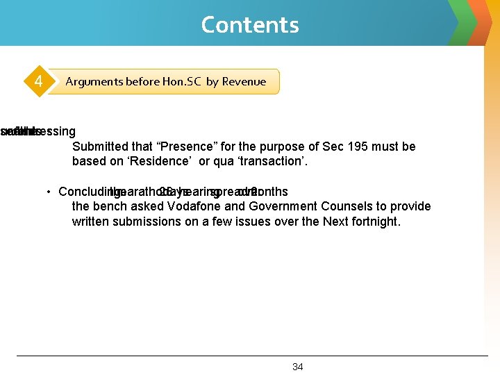 Contents 4 Arguments before Hon. SC by Revenue guments sed Addressing the • Submitted