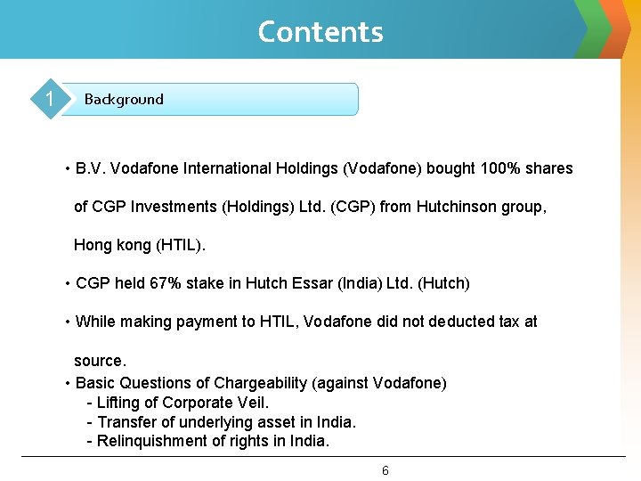 Contents 1 Background • B. V. Vodafone International Holdings (Vodafone) bought 100% shares of