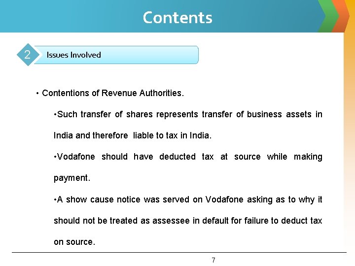 Contents 2 Issues Involved • Contentions of Revenue Authorities. • Such transfer of shares