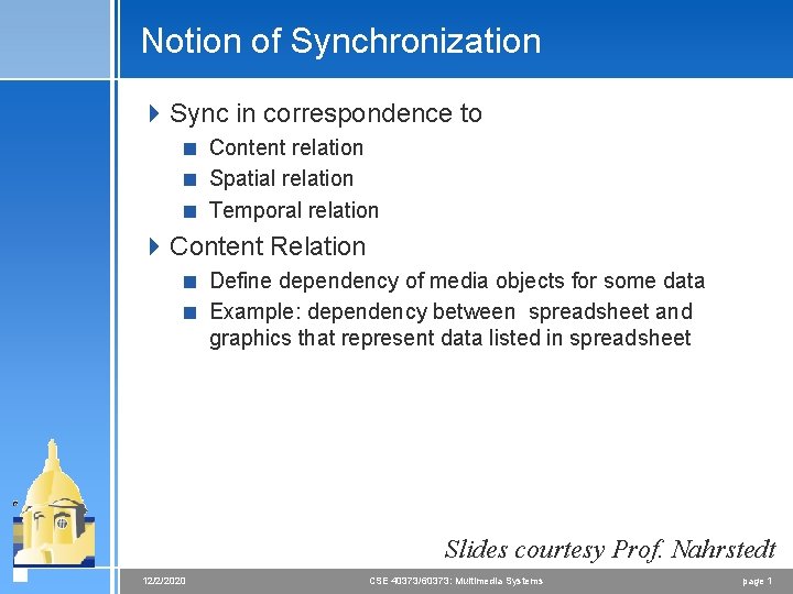 Synchronizing Example Notion of Synchronization 4 Sync in correspondence to