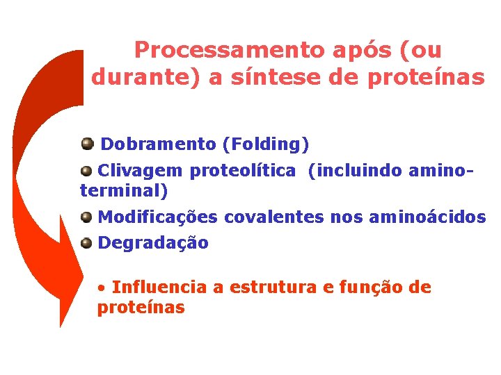 Processamento após (ou durante) a síntese de proteínas Dobramento (Folding) Clivagem proteolítica (incluindo aminoterminal)