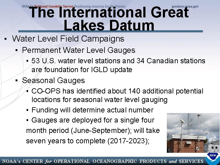 The International Great Lakes Datum ▪ Water Level Field Campaigns ▪ Permanent Water Level