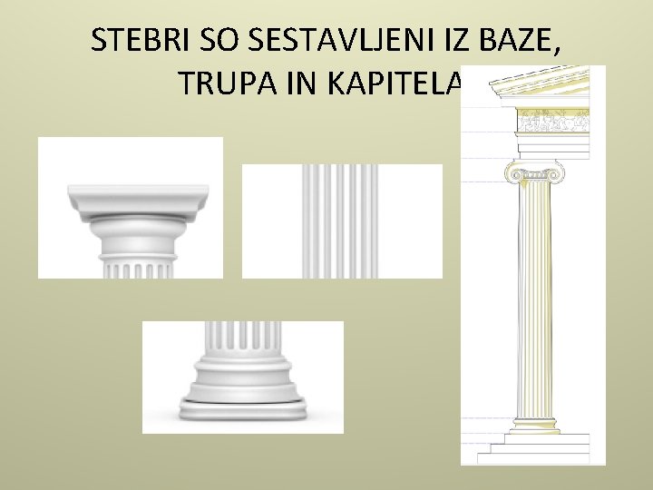 STEBRI SO SESTAVLJENI IZ BAZE, TRUPA IN KAPITELA. 