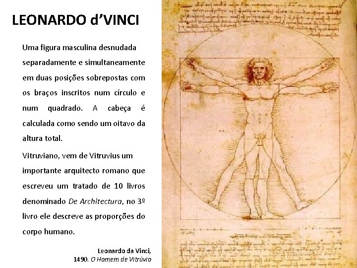 LEONARDO d’VINCI Uma figura masculina desnudada separadamente e simultaneamente em duas posições sobrepostas com
