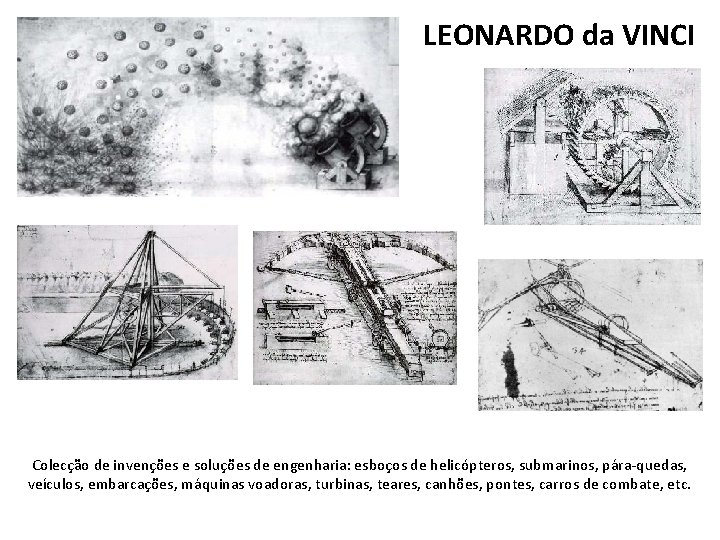 LEONARDO da VINCI Colecção de invenções e soluções de engenharia: esboços de helicópteros, submarinos,