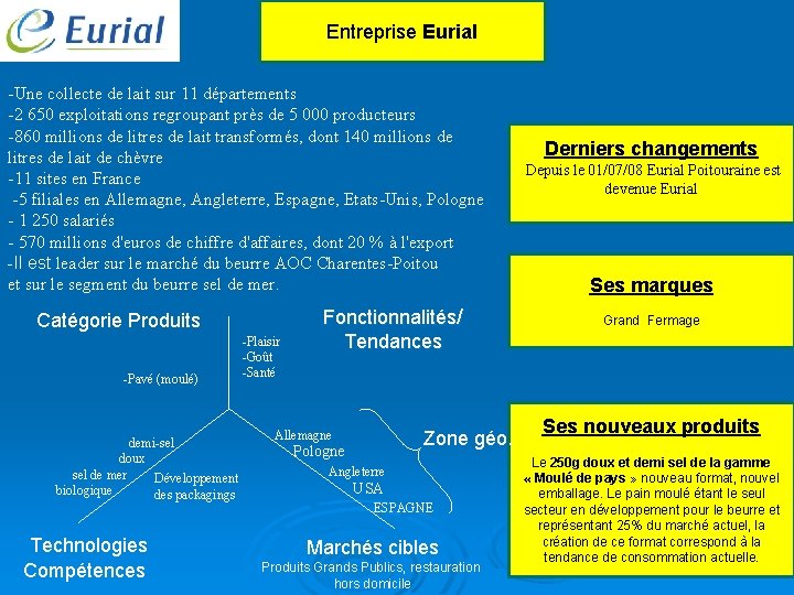 Entreprise Eurial -Une collecte de lait sur 11 départements -2 650 exploitations regroupant près