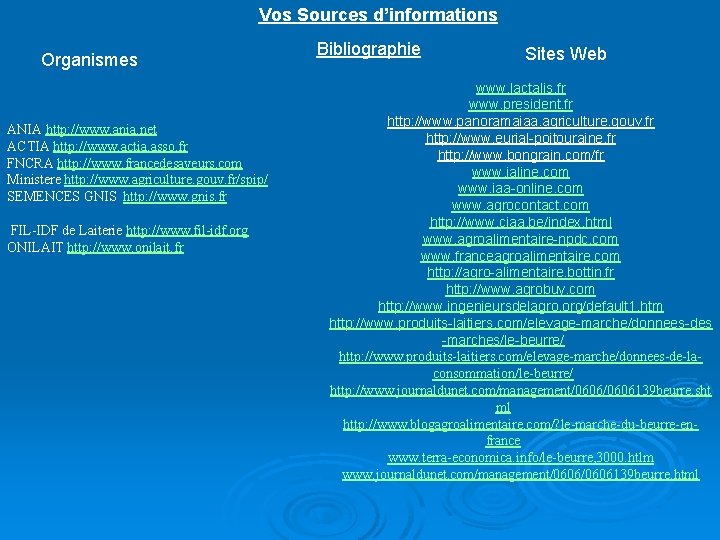  Vos Sources d’informations Organismes ANIA http: //www. ania. net ACTIA http: //www. actia.