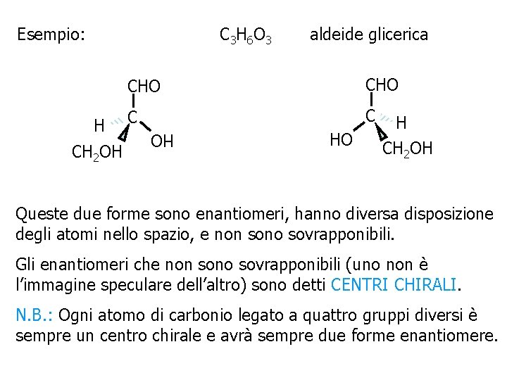 Esempio: C 3 H 6 O 3 CH 2 OH CHO C C HO