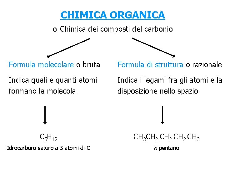 CHIMICA ORGANICA o Chimica dei composti del carbonio Formula molecolare o bruta Formula di