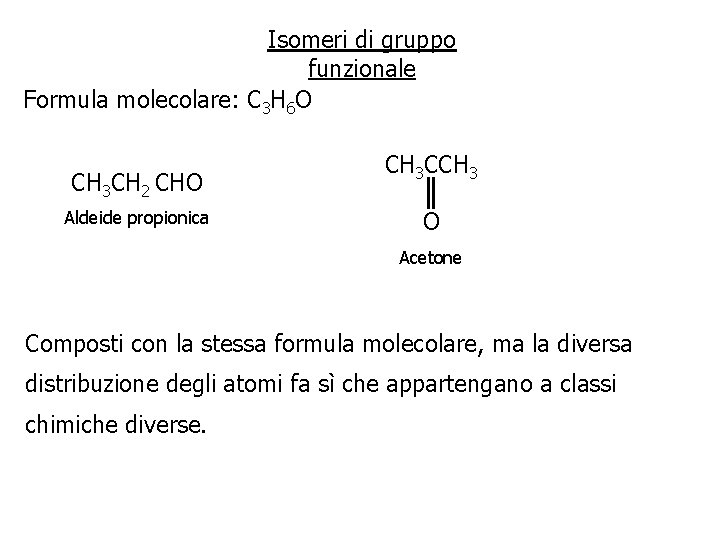 Isomeri di gruppo funzionale Formula molecolare: C 3 H 6 O CH 3 CH