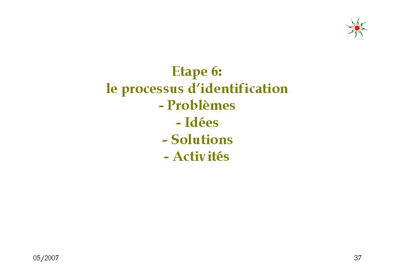 Etape 6: le processus d’identification - Problèmes - Idées - Solutions - Activités 05/2007