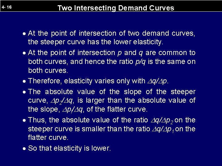 4 - 16 Two Intersecting Demand Curves · At the point of intersection of