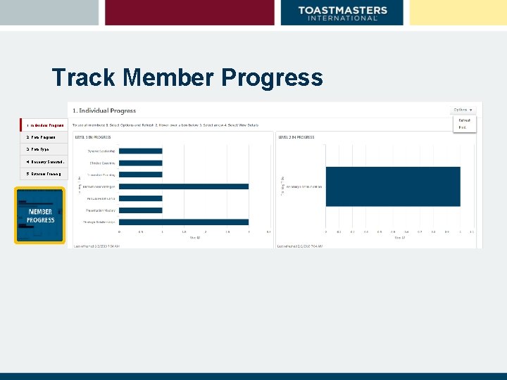 Track Member Progress 1. Individual Progress 2. Path Progress 3. Path Type 4. Recently