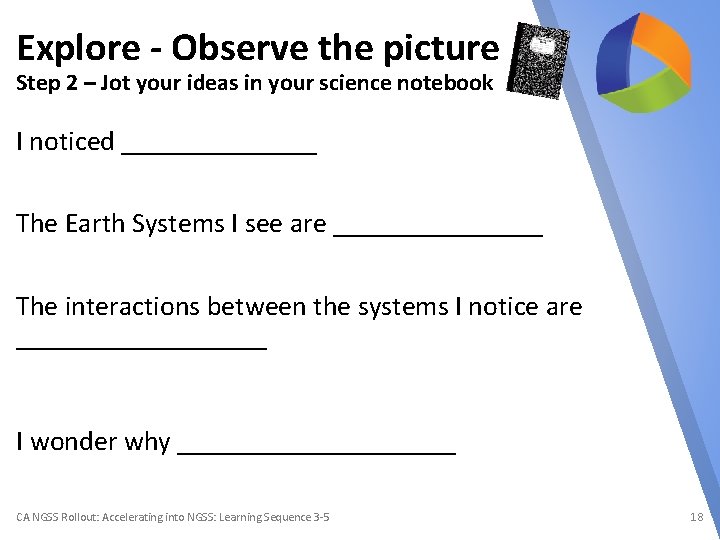 Explore - Observe the picture Step 2 – Jot your ideas in your science