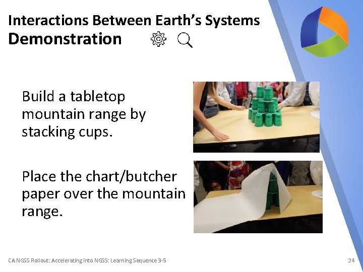 Interactions Between Earth’s Systems Demonstration Build a tabletop mountain range by stacking cups. Place
