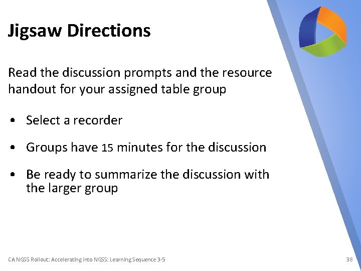 Jigsaw Directions Read the discussion prompts and the resource handout for your assigned table