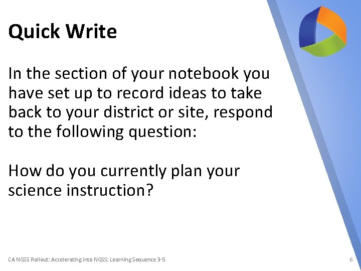 Quick Write In the section of your notebook you have set up to record