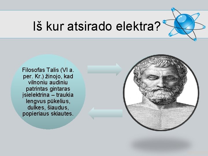 Iš kur atsirado elektra? Filosofas Talis (VI a. per. Kr. ) žinojo, kad vilnoniu