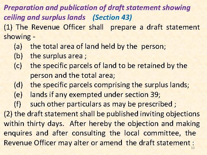 Preparation and publication of draft statement showing ceiling and surplus lands (Section 43) (1)