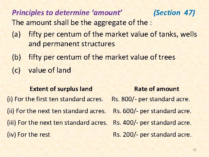 Principles to determine ‘amount’ (Section 47) The amount shall be the aggregate of the