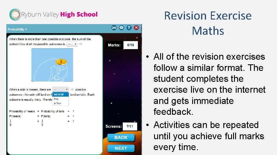 Revision Exercise Maths • All of the revision exercises follow a similar format. The