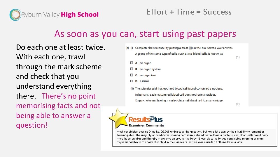 Effort + Time = Success As soon as you can, start using past papers