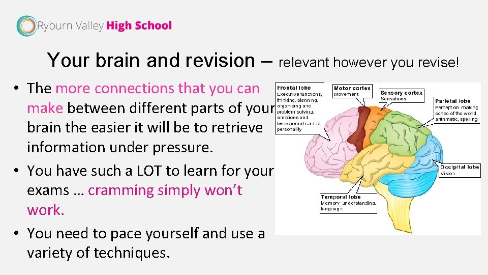 Your brain and revision – relevant however you revise! • The more connections that