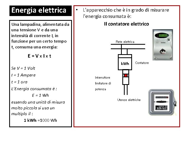 Energia elettrica Una lampadina, alimentata da una tensione V e da una intensità di