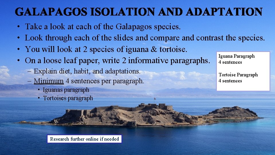 • • Take a look at each of the Galapagos species. Look through • • Take a look at each of the Galapagos species. Look through