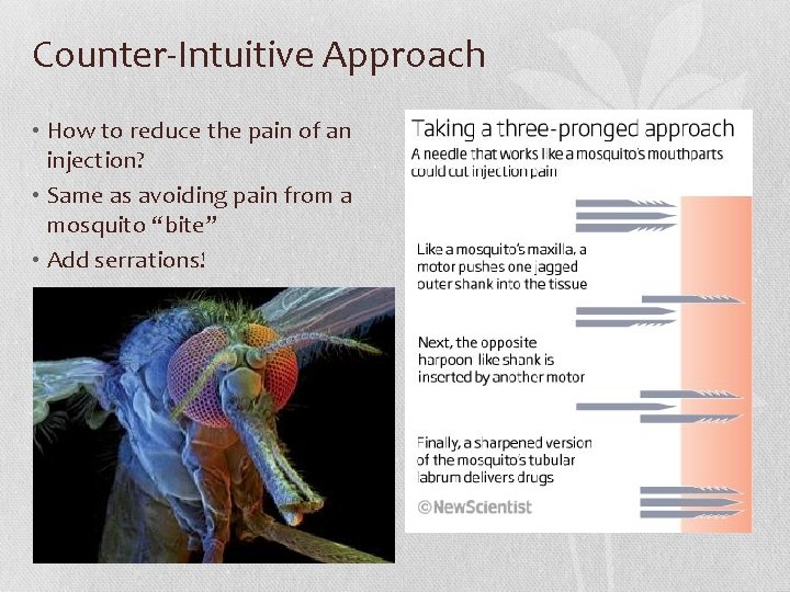 Counter-Intuitive Approach • How to reduce the pain of an injection? • Same as Counter-Intuitive Approach • How to reduce the pain of an injection? • Same as