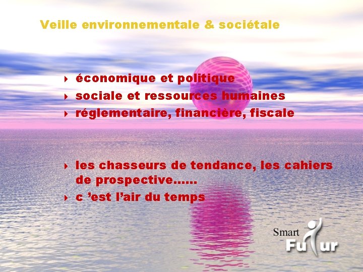 Veille environnementale & sociétale économique et politique 4 sociale et ressources humaines 4 réglementaire,