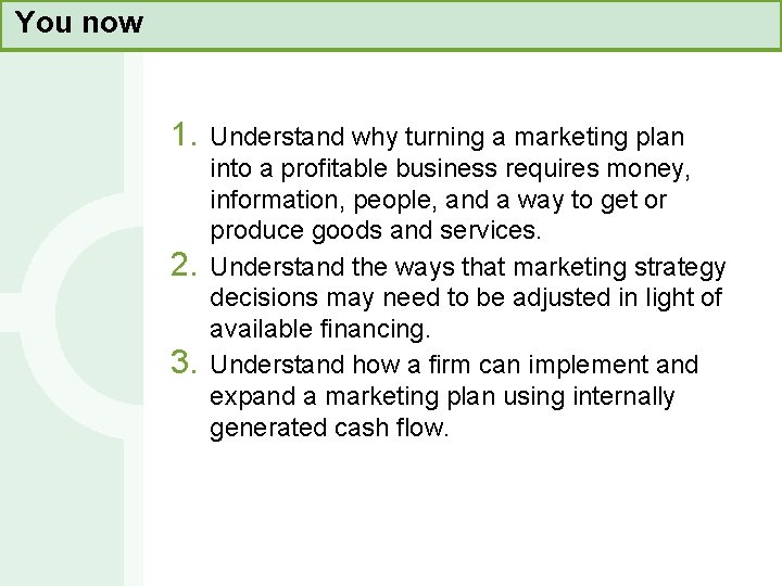 You now 1. 2. 3. Understand why turning a marketing plan into a profitable