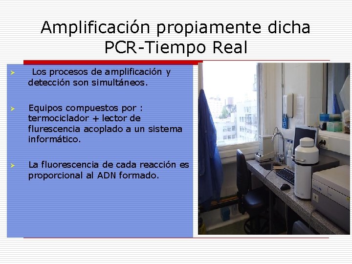 Amplificación propiamente dicha PCR-Tiempo Real Ø Ø Ø Los procesos de amplificación y detección